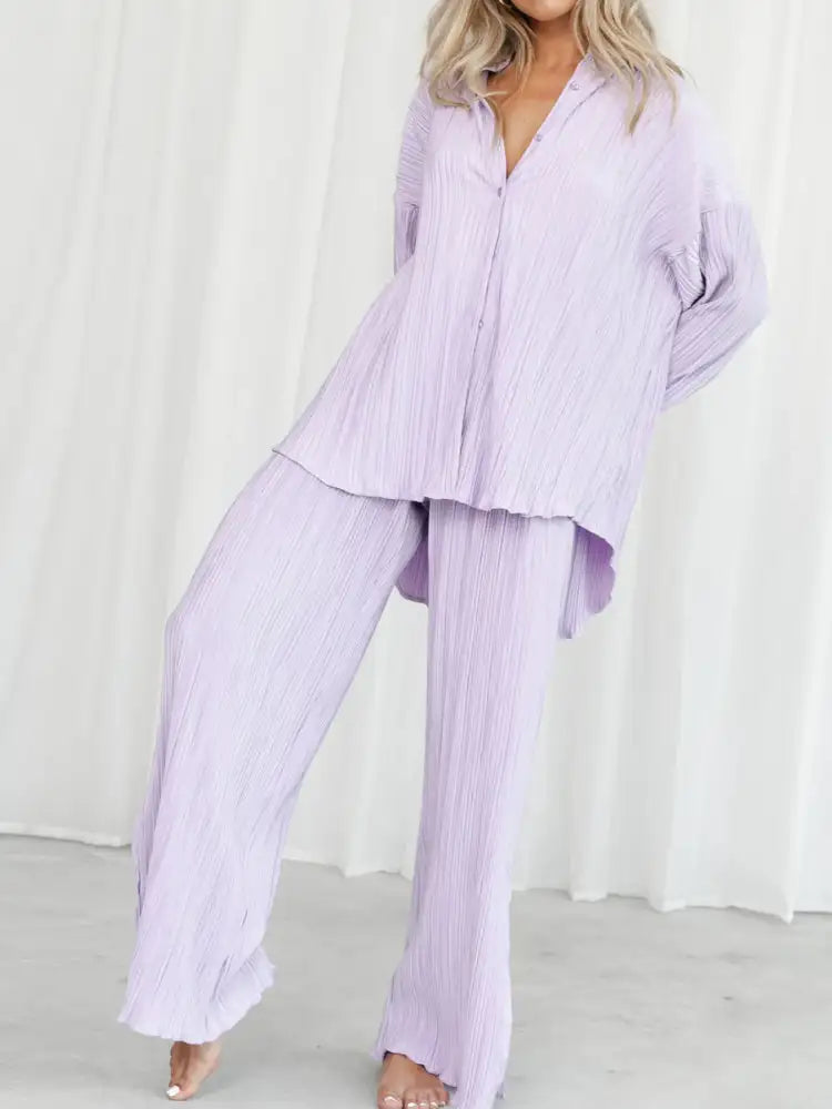 Button Up Long Sleeve Top and Pants Set