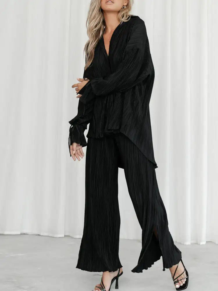 Button Up Long Sleeve Top and Pants Set