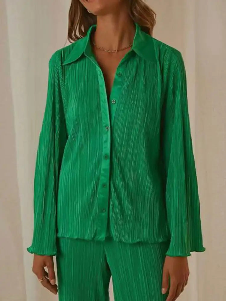 Button Up Long Sleeve Top and Pants Set