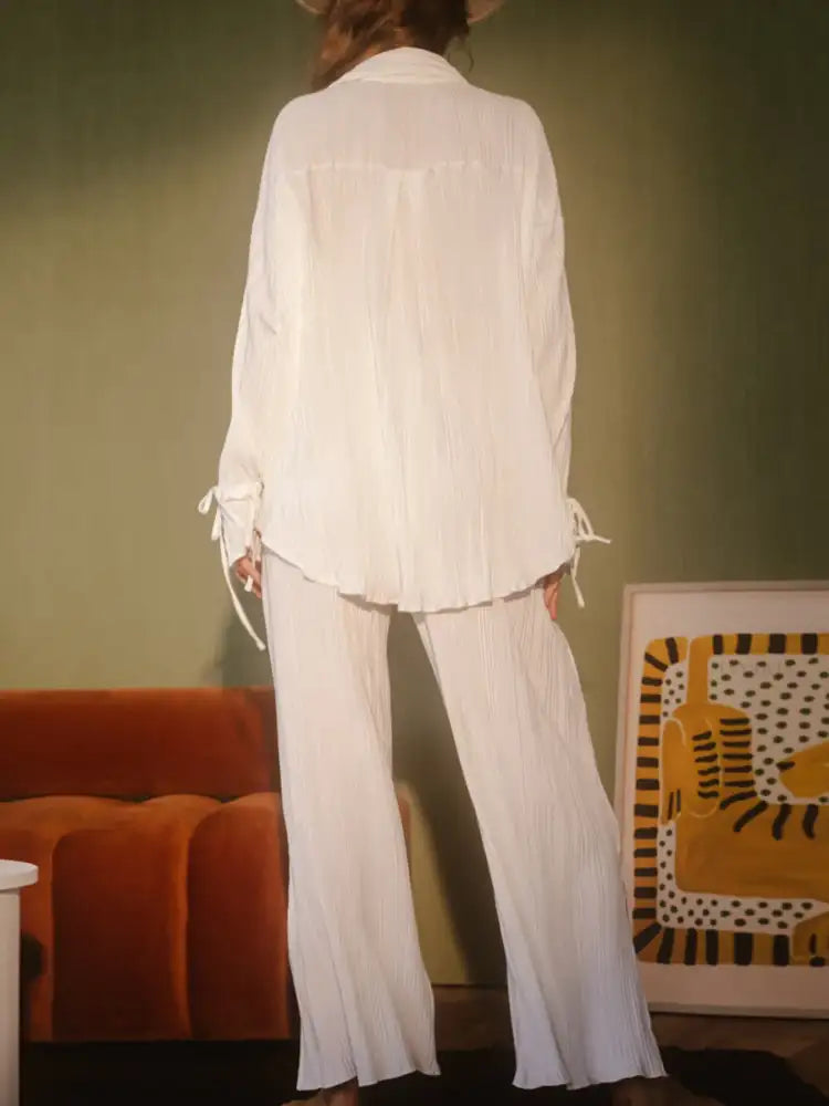 Button Up Long Sleeve Top and Pants Set