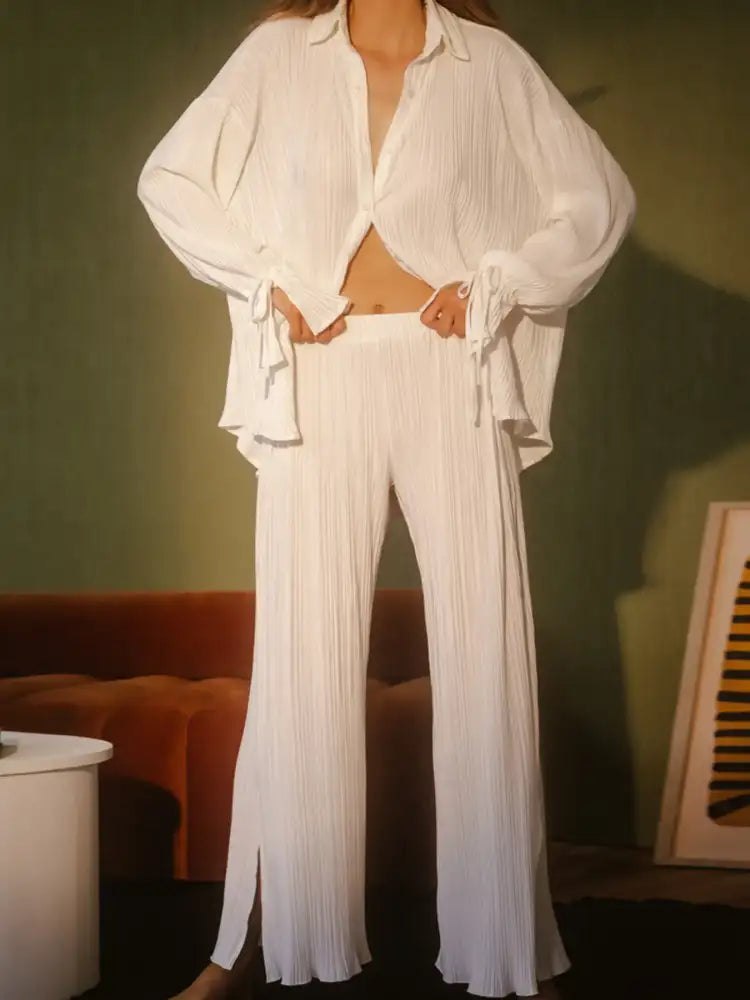 Button Up Long Sleeve Top and Pants Set