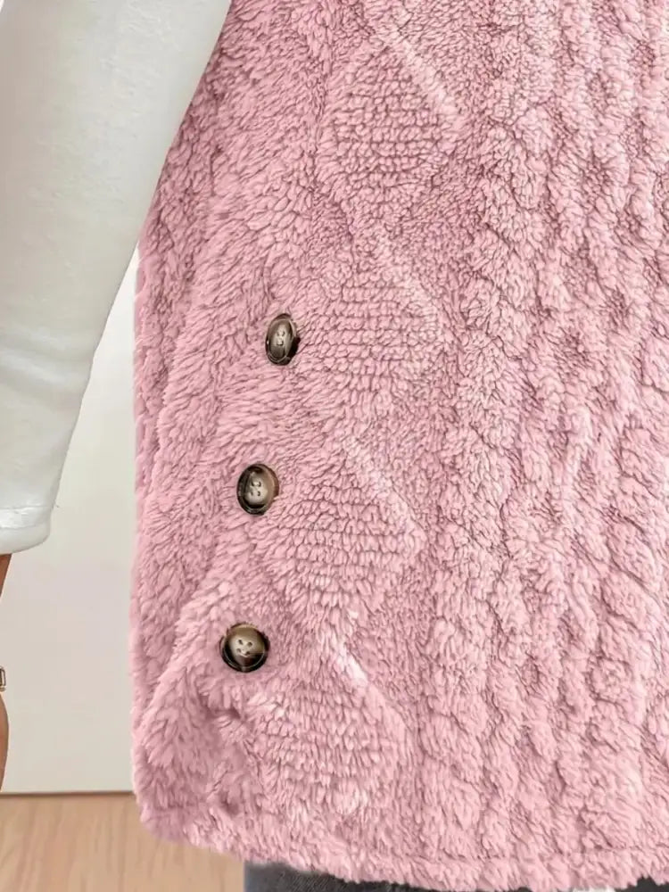 Button Up Plush Hooded Vest Coat