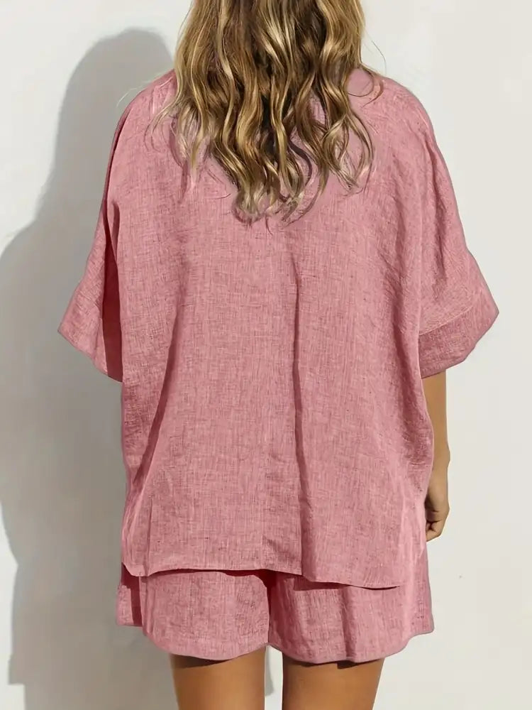 Button-Up Shirt and Shorts Set