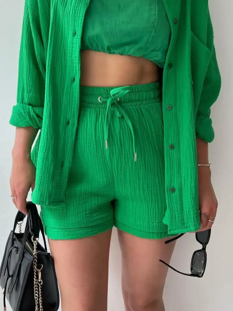 Button Up Shirt and Shorts Set