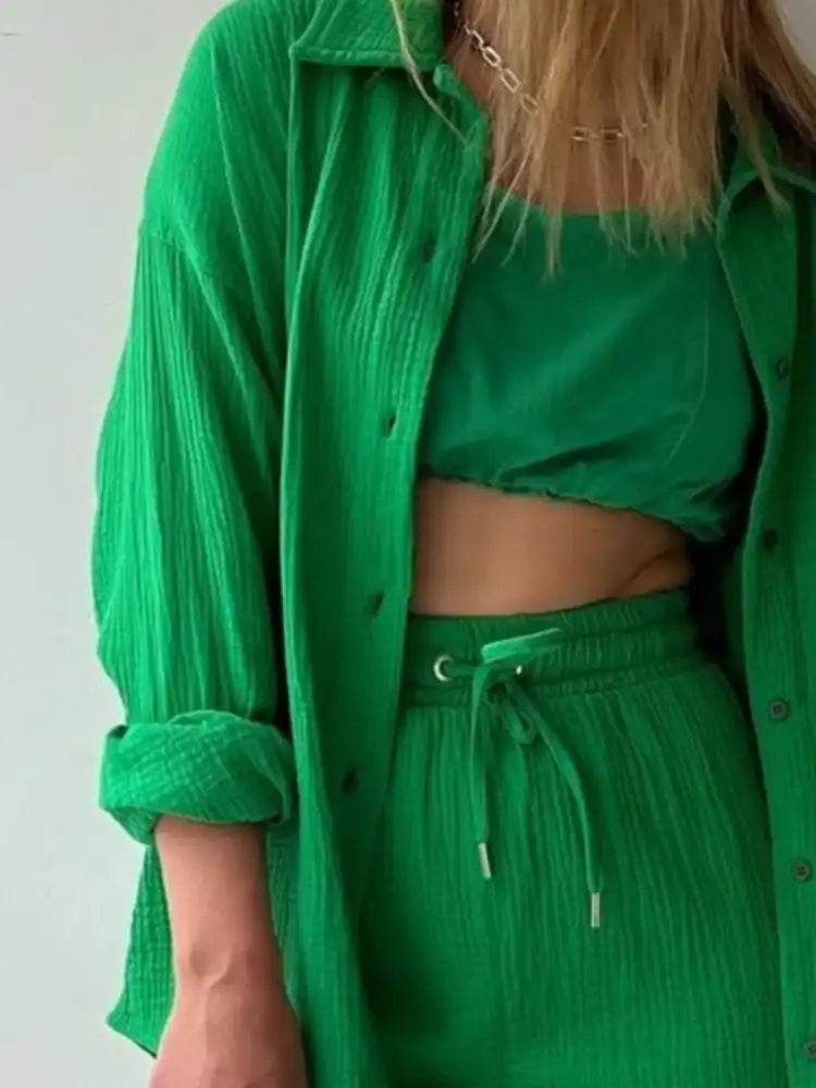 Button Up Shirt and Shorts Set