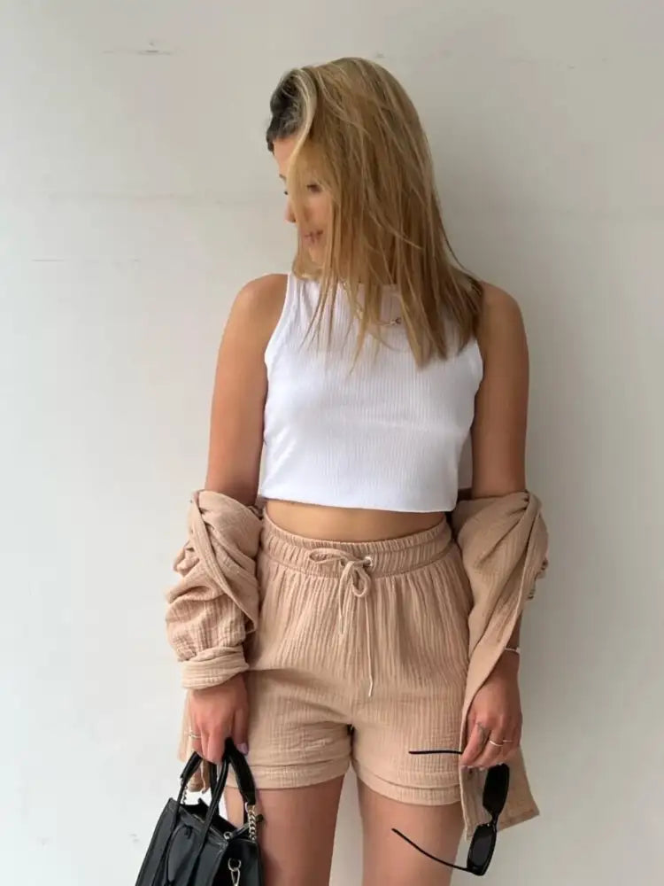 Button Up Shirt and Shorts Set