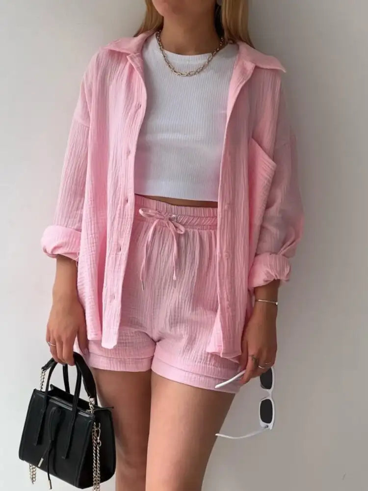 Button Up Shirt and Shorts Set