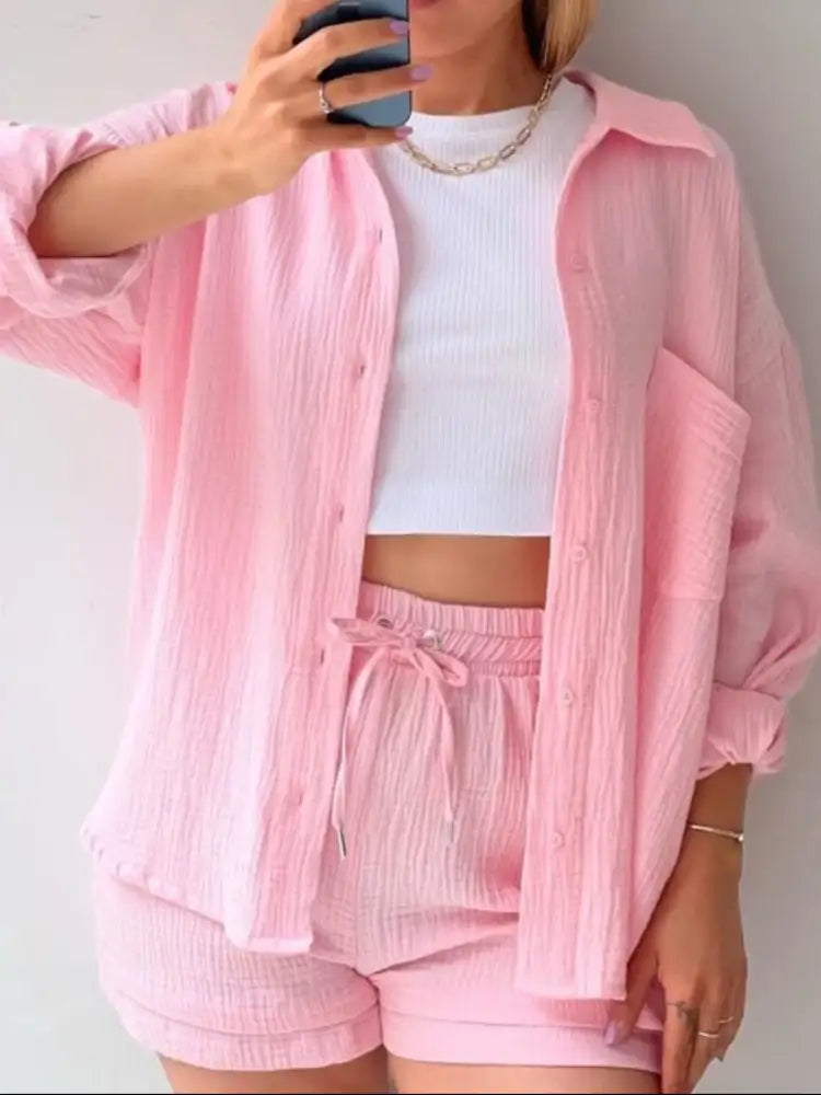 Button Up Shirt and Shorts Set