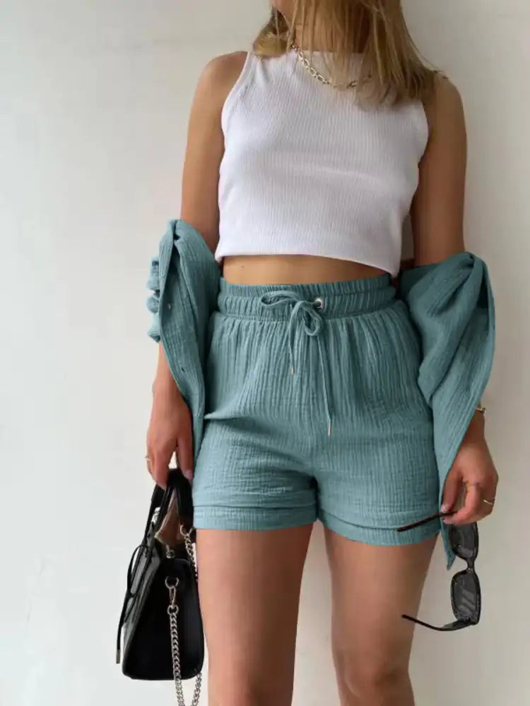 Button Up Shirt and Shorts Set