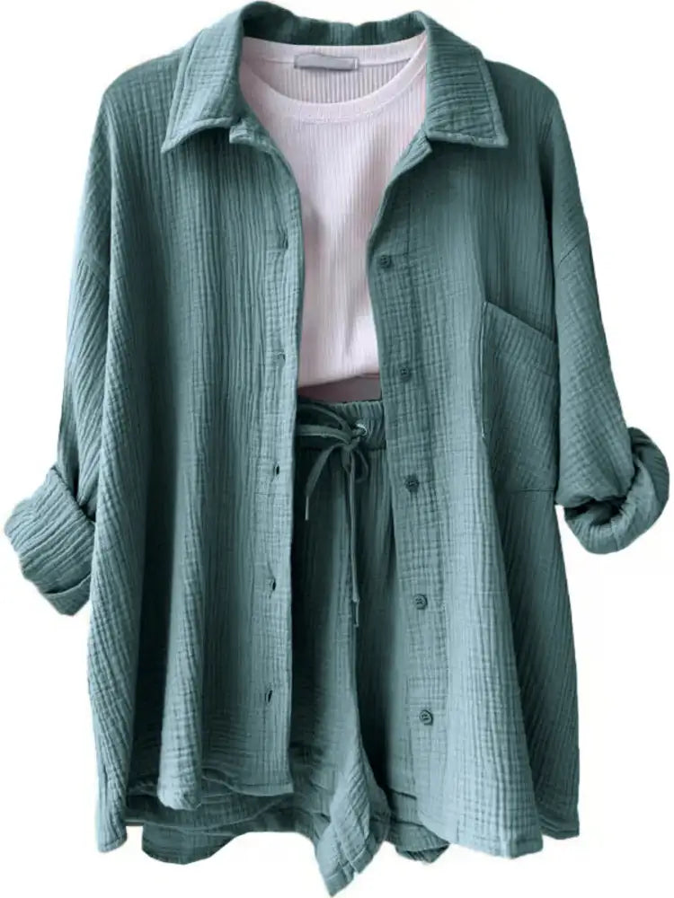 Button Up Shirt and Shorts Set