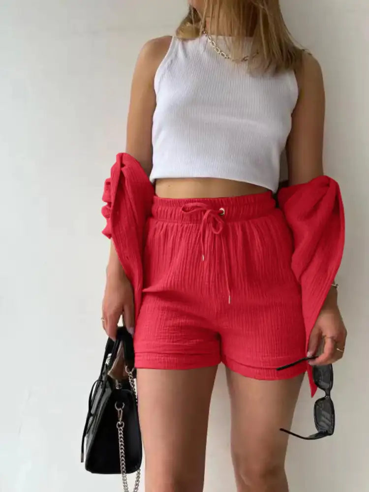 Button Up Shirt and Shorts Set