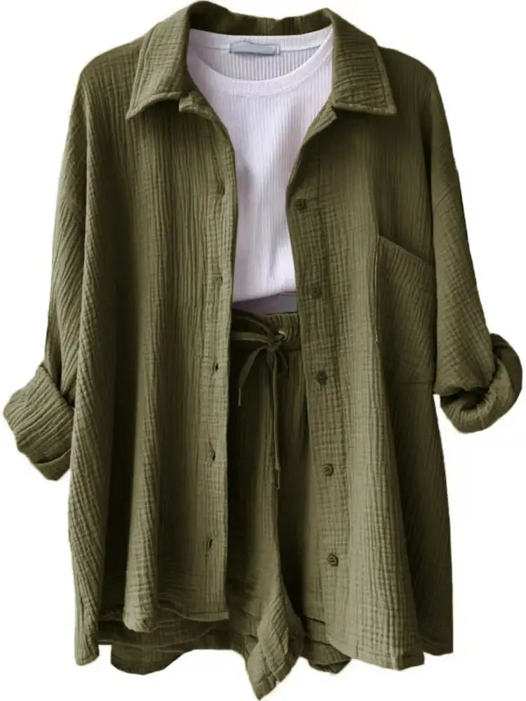 Button Up Shirt and Shorts Set