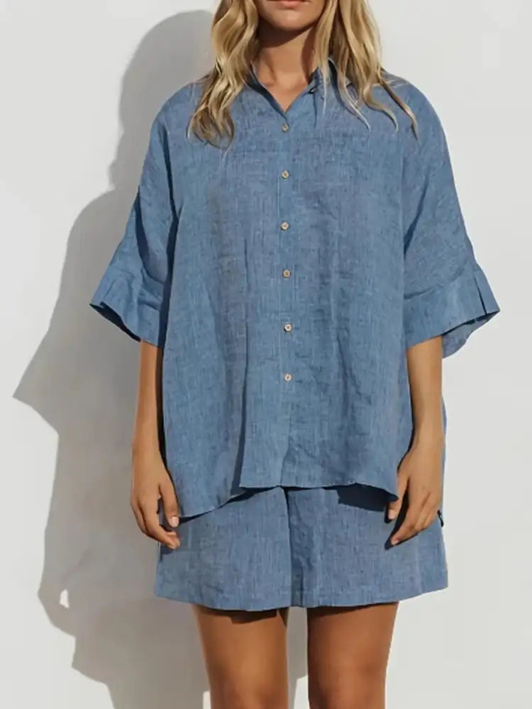 Button-Up Shirt and Shorts Set