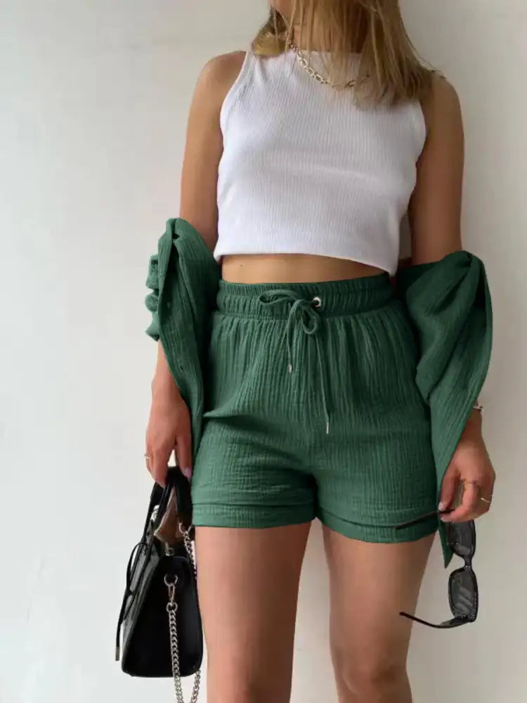 Button Up Shirt and Shorts Set