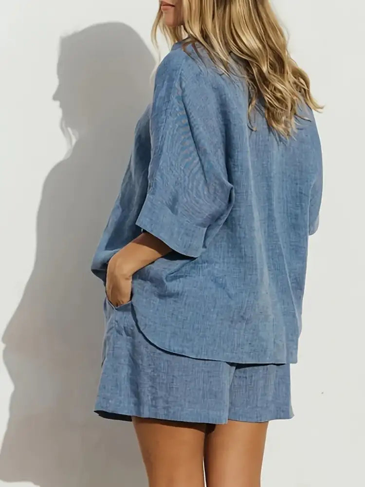 Button-Up Shirt and Shorts Set