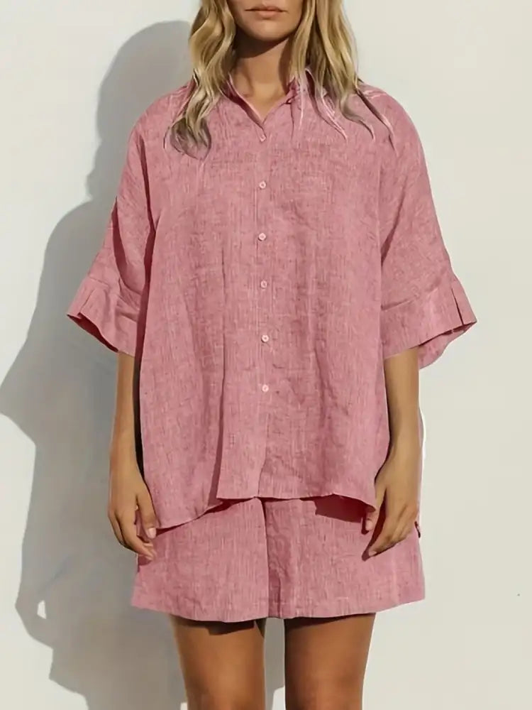 Button-Up Shirt and Shorts Set