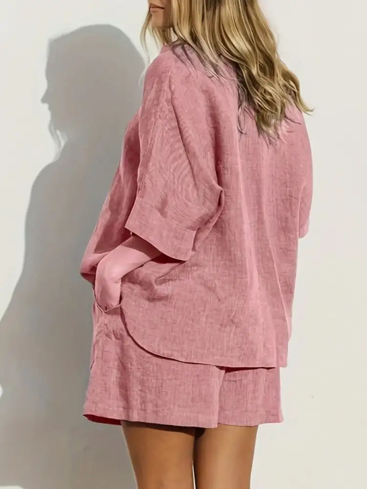 Button-Up Shirt and Shorts Set