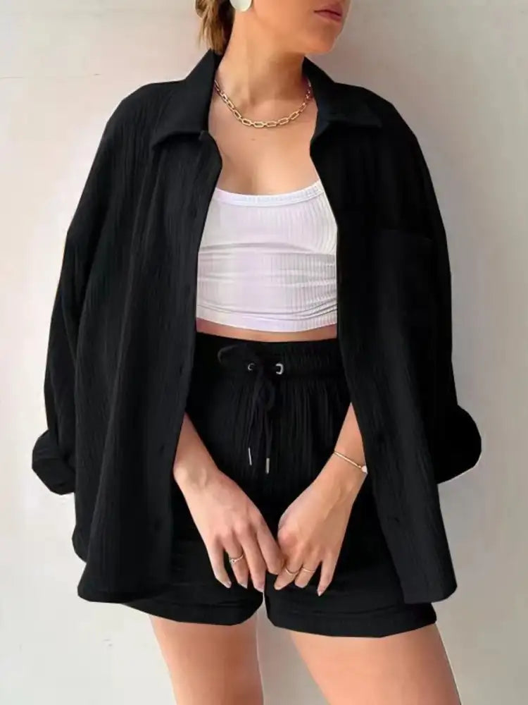 Button Up Shirt and Shorts Set