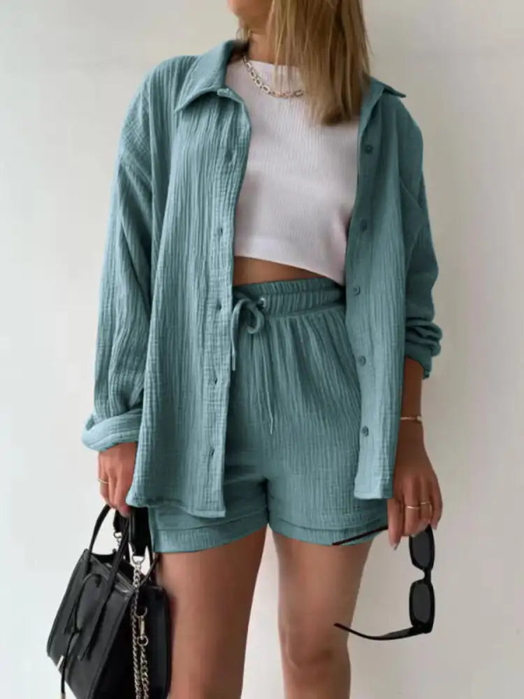 Button Up Shirt and Shorts Set