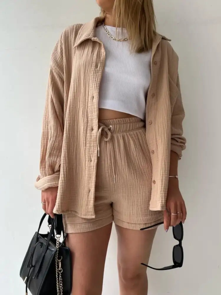 Button Up Shirt and Shorts Set