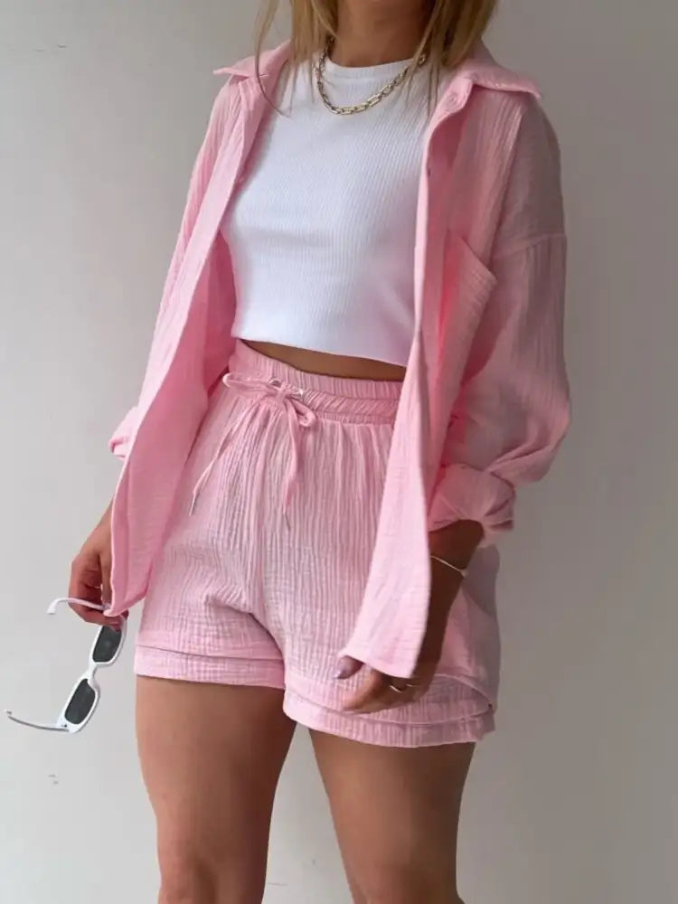 Button Up Shirt and Shorts Set