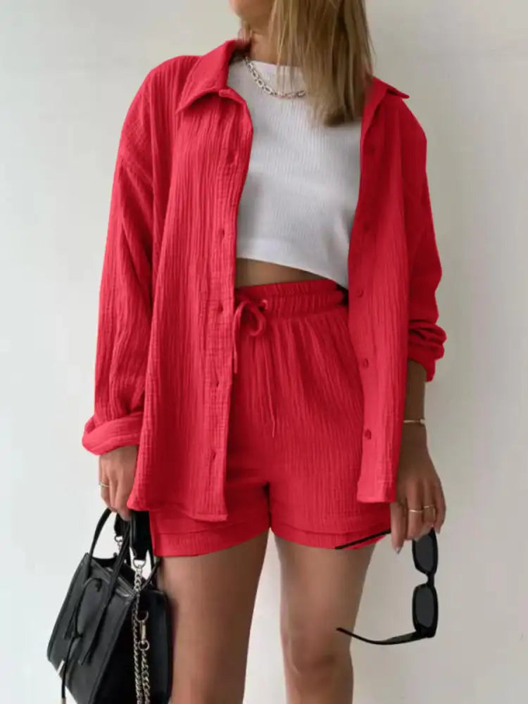 Button Up Shirt and Shorts Set