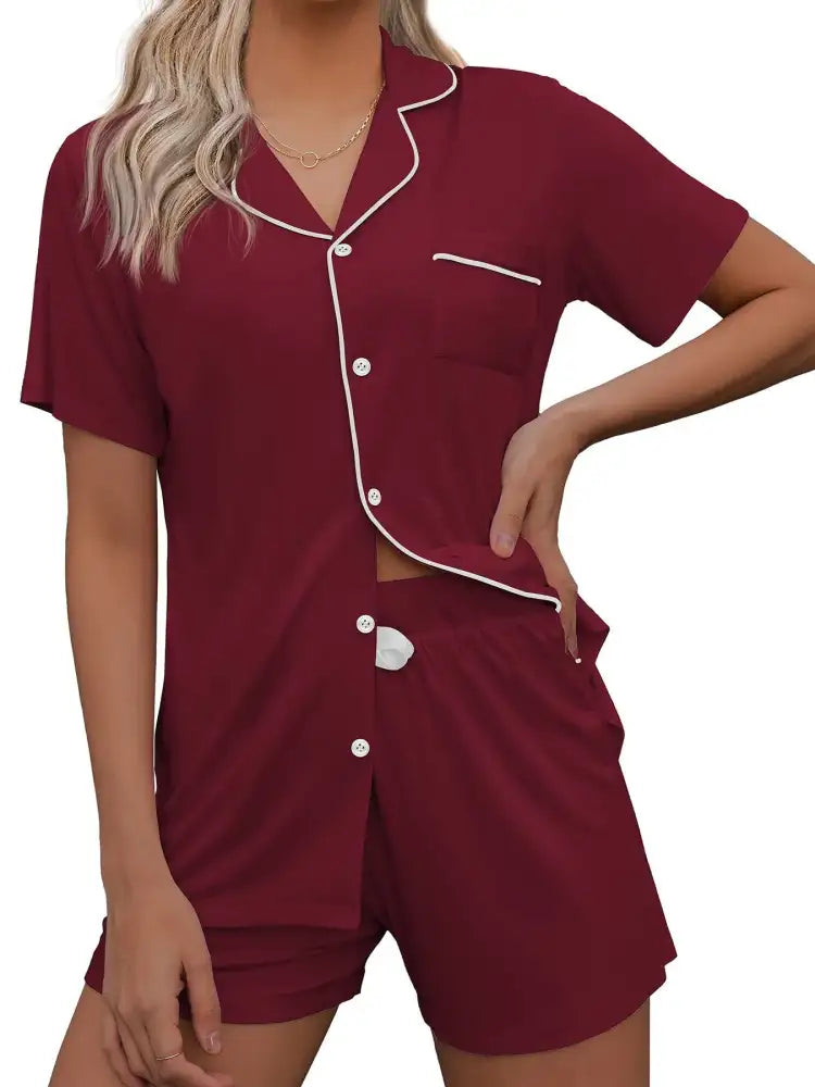 Button Up Short Sleeve Top and Shorts Lounge Set