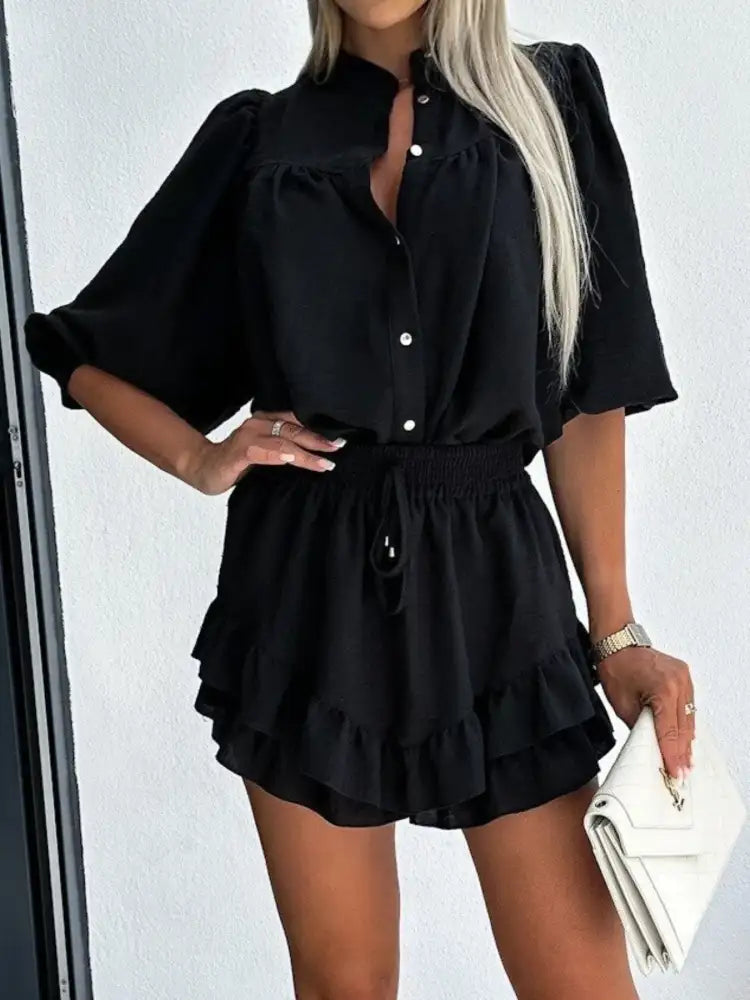 Button Up Top and Ruffled Skirt Set