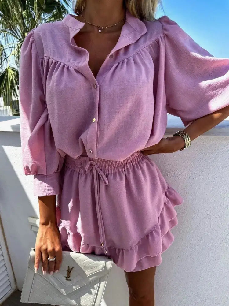 Button Up Top and Ruffled Skirt Set