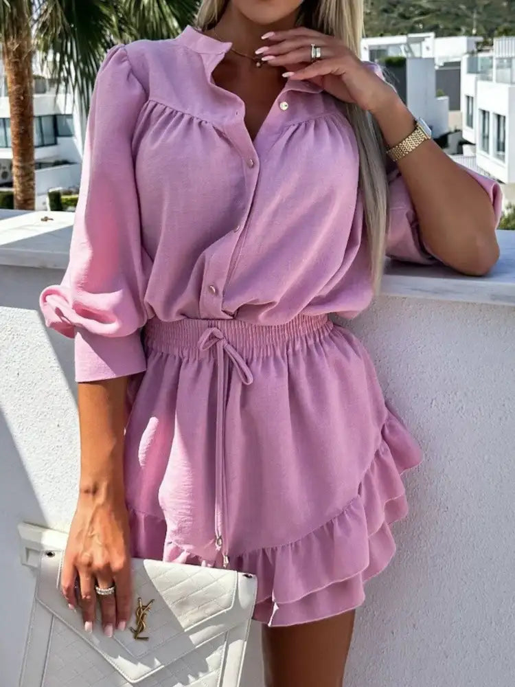 Button Up Top and Ruffled Skirt Set