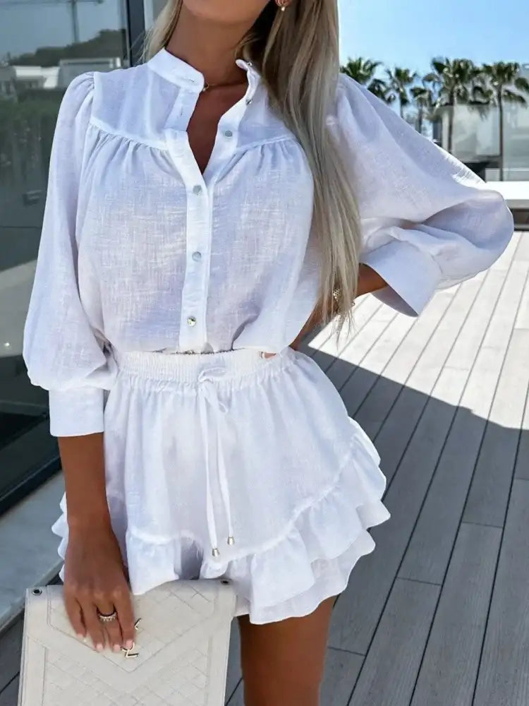 Button Up Top and Ruffled Skirt Set