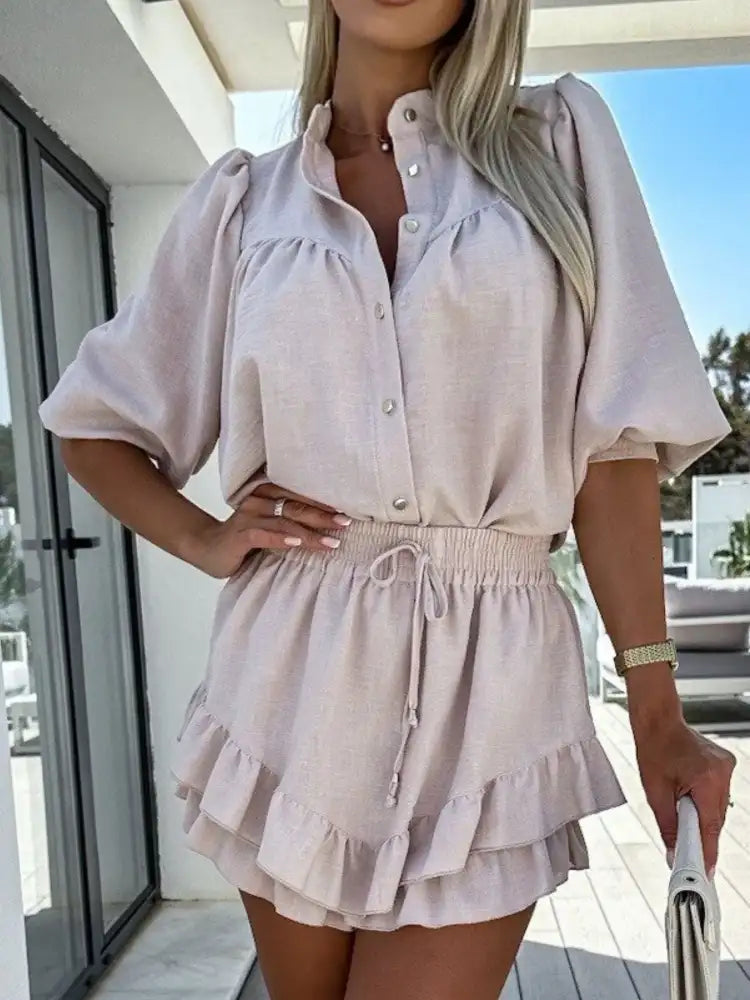 Button Up Top and Ruffled Skirt Set