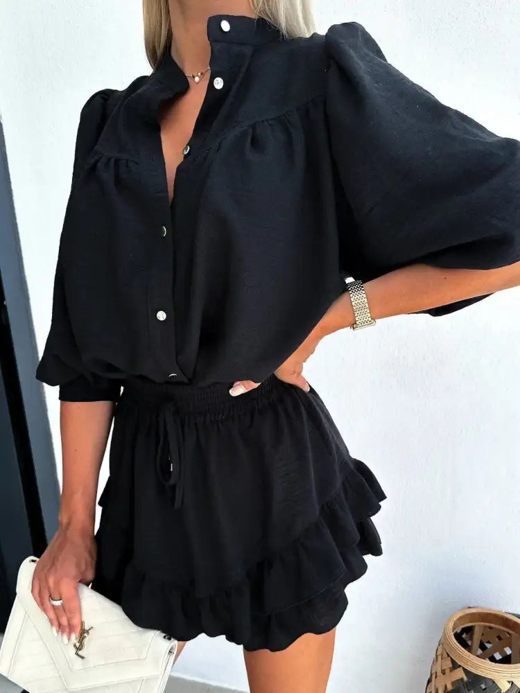 Button Up Top and Ruffled Skirt Set