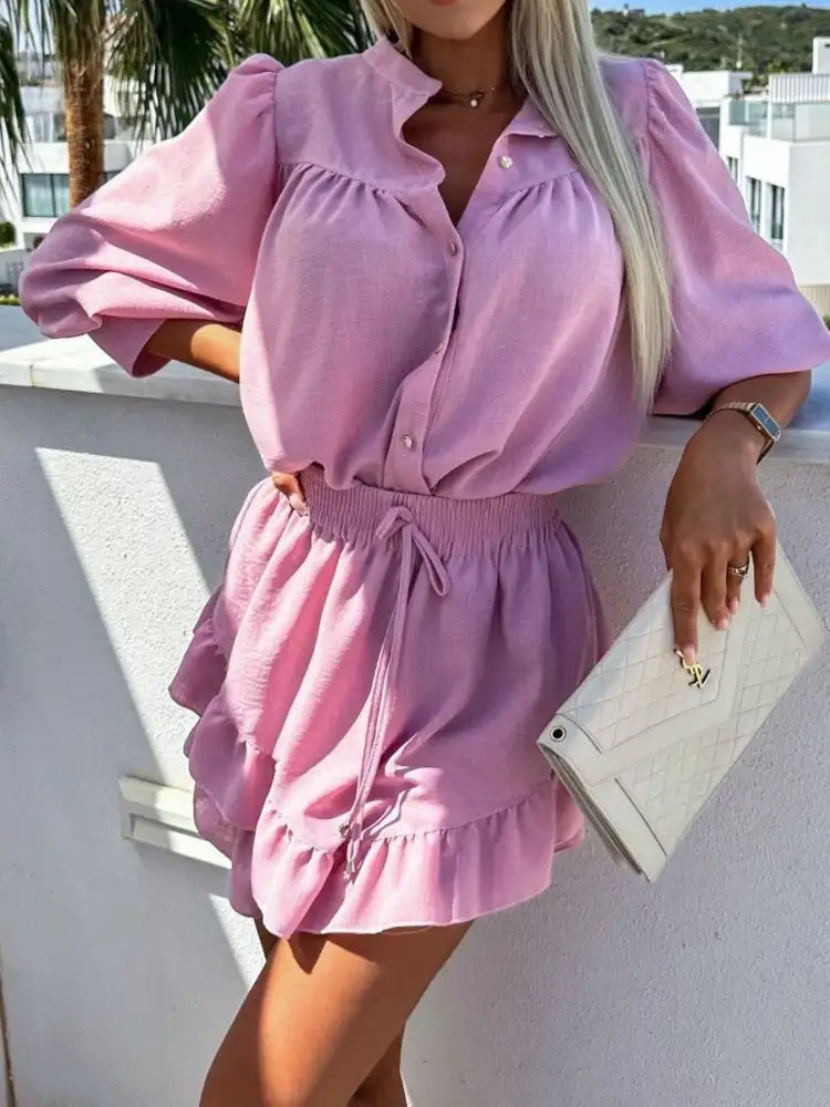 Button Up Top and Ruffled Skirt Set