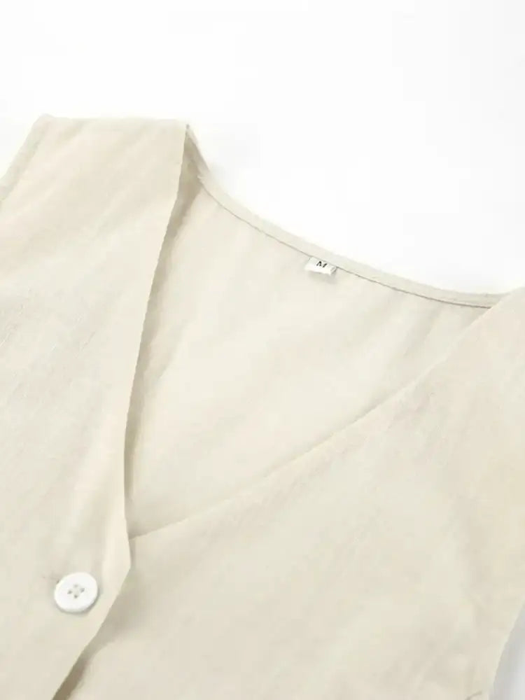 Button Up V-Neck Vest and Shorts Set