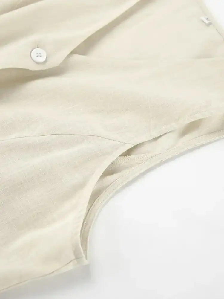 Button Up V-Neck Vest and Shorts Set