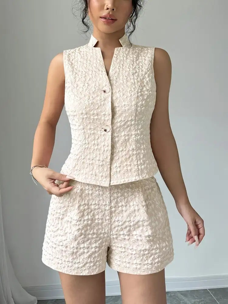 Button Up Vest and Shorts Set