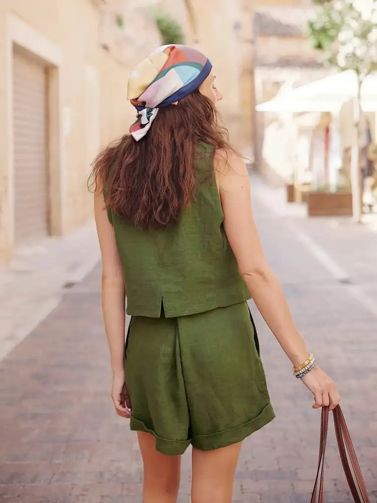 Button Up Vest and Shorts Set