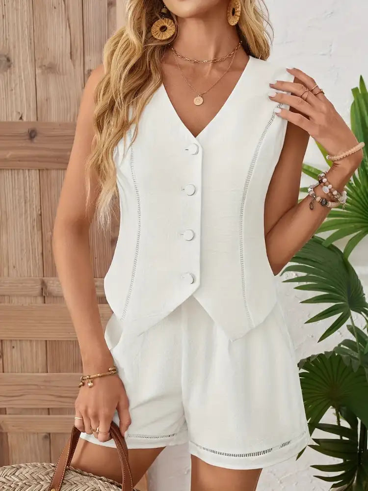 Button Up Vest and Shorts Set