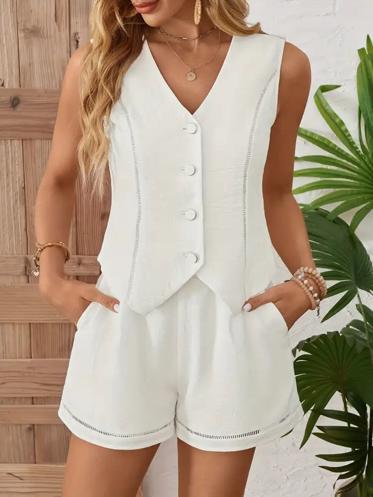 Women’s Cotton Two-Piece Set with Buttons and Pockets