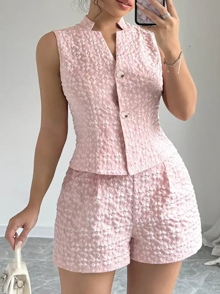 Button Up Vest and Shorts Set