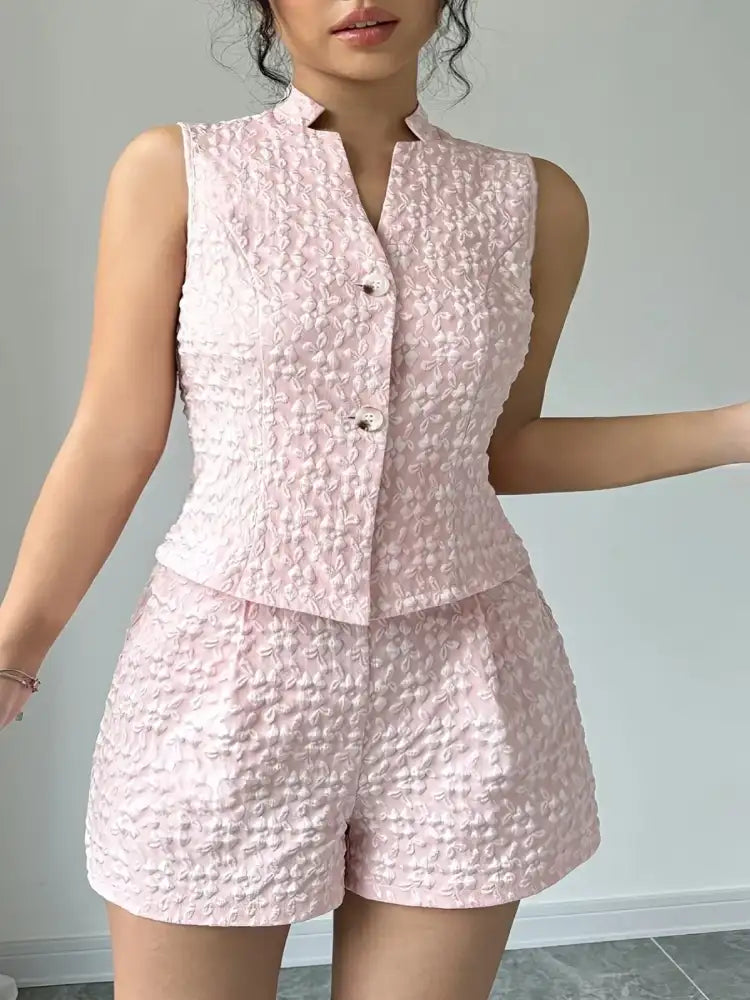 Button Up Vest and Shorts Set