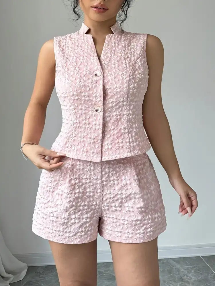 Button Up Vest and Shorts Set
