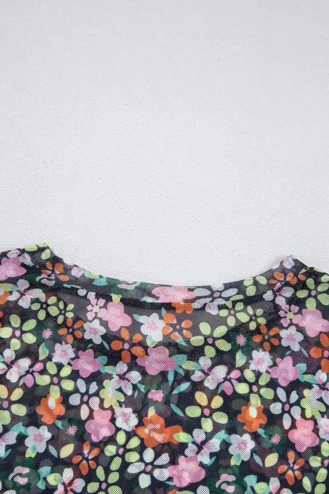 Cami and Sheer Floral Mesh Round Neck Top Set