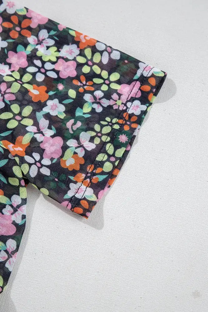 Cami and Sheer Floral Mesh Round Neck Top Set