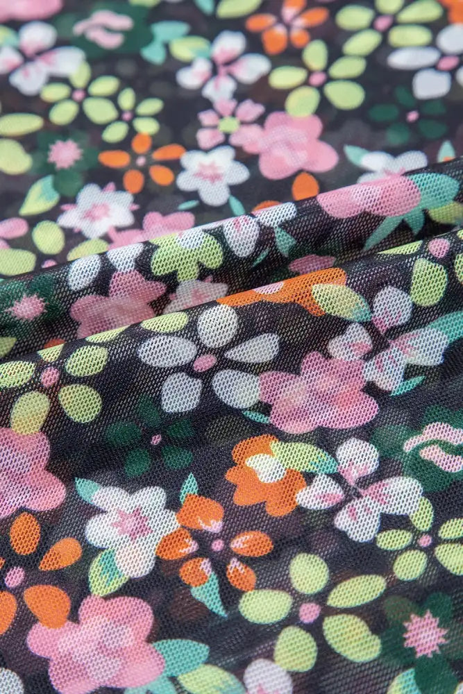 Cami and Sheer Floral Mesh Round Neck Top Set