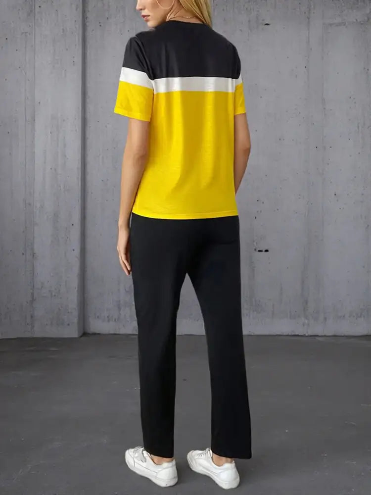 Casual Color Block Top and Pants Set