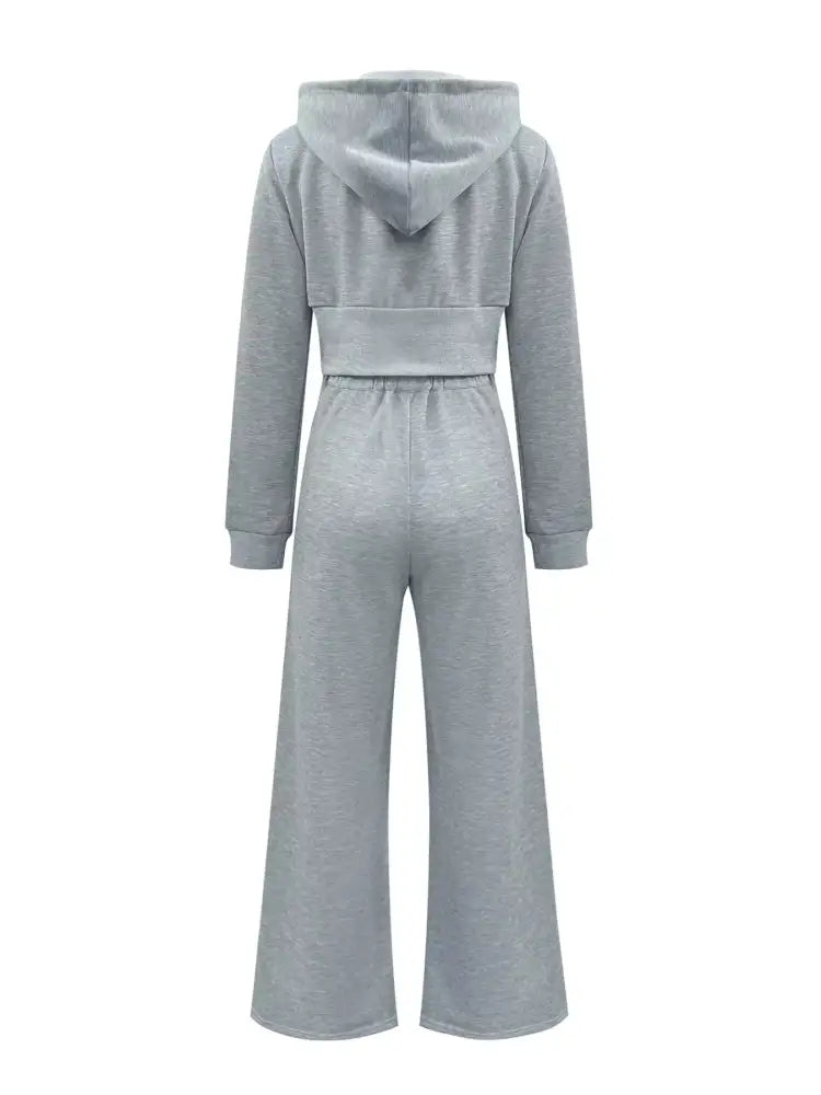 Casual Cropped Hoodie and Wide Leg Pants Set
