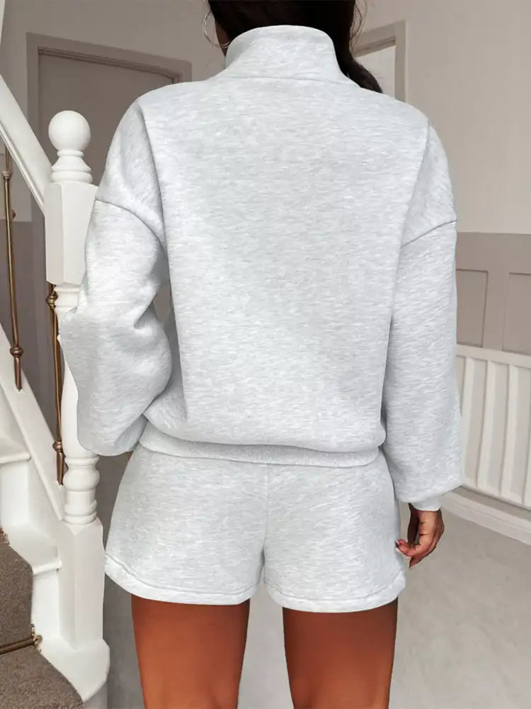 Casual Dropped Shoulder Sweatshirt and Shorts Set