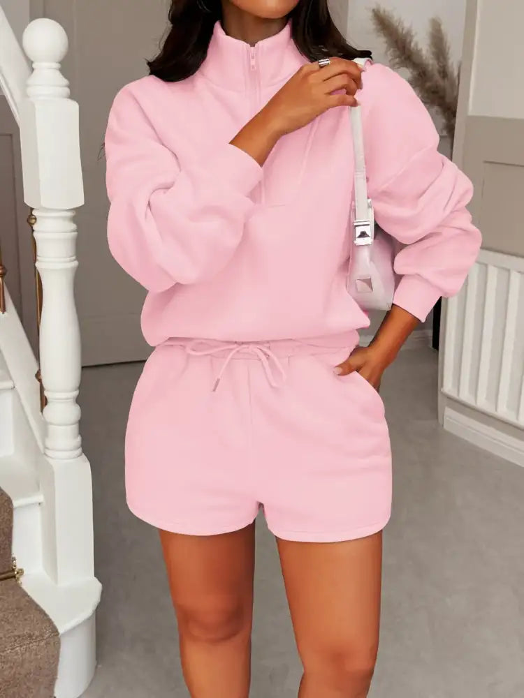 Casual Dropped Shoulder Sweatshirt and Shorts Set